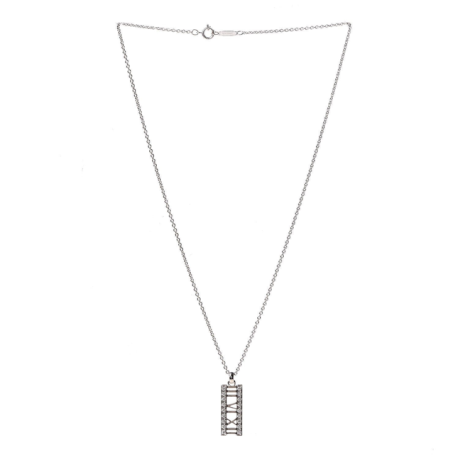 Tiffany 18K White Gold Diamond Atlas Bar Pendant Necklace 3 of 6