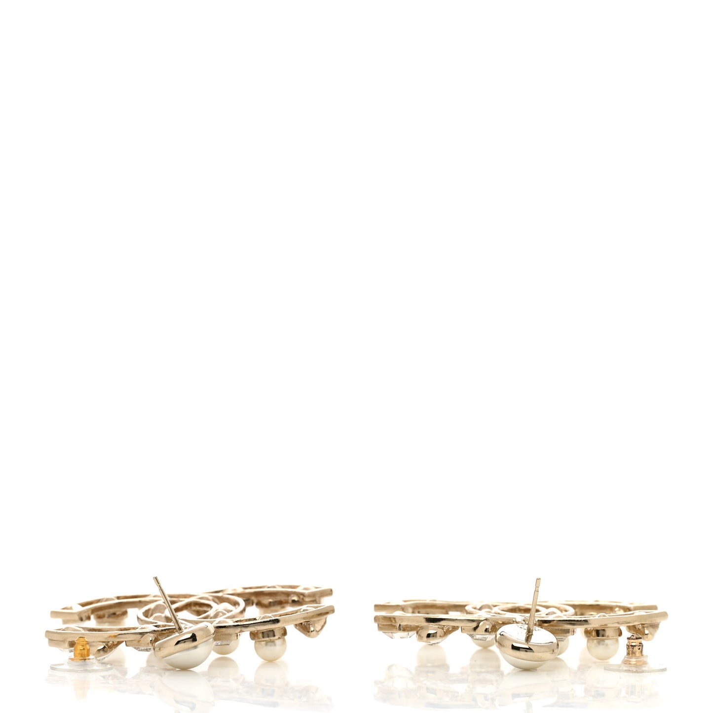 Metal Glass Pearl Strass Snowfall Drop Earrings Light Gold