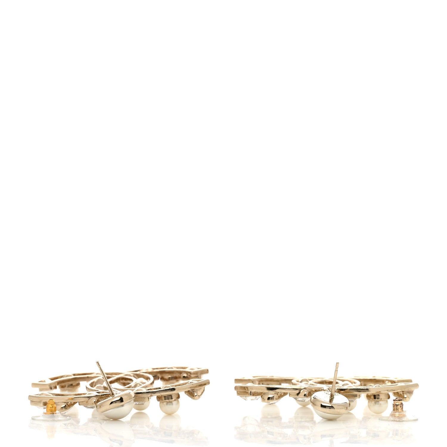 Chanel Metal Glass Pearl Strass Snowfall Drop Earrings Light Gold 3 of 4