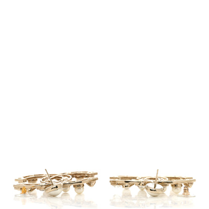 Chanel Metal Glass Pearl Strass Snowfall Drop Earrings Light Gold 3 of 4