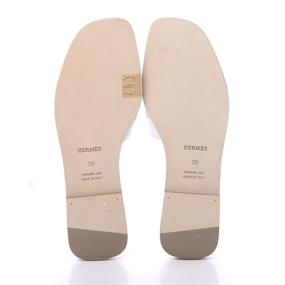 Hermes Box Calfskin Oran Sandals 39 White 5 of 9