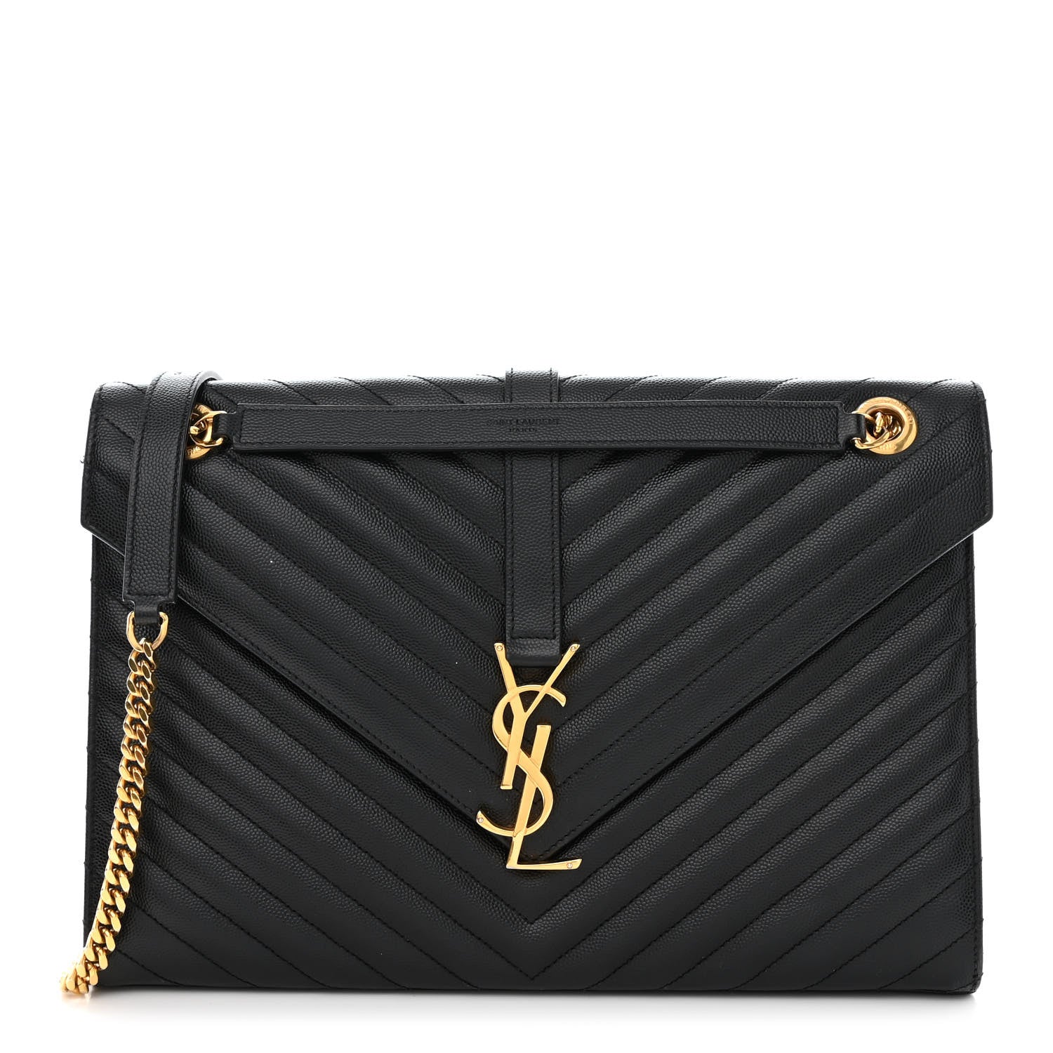 Saint Laurent Grain De Poudre Matelasse Chevron Large Monogram Satchel Black 1 of 14