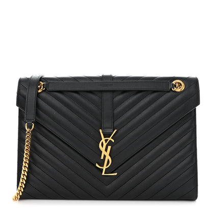 Saint Laurent Grain De Poudre Matelasse Chevron Large Monogram Satchel Black 1 of 14