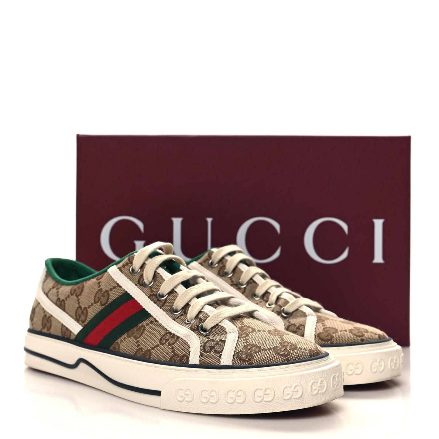 GG Monogram Web Womens 1977 Tennis Sneakers 40 Beige Ebony Mystic White