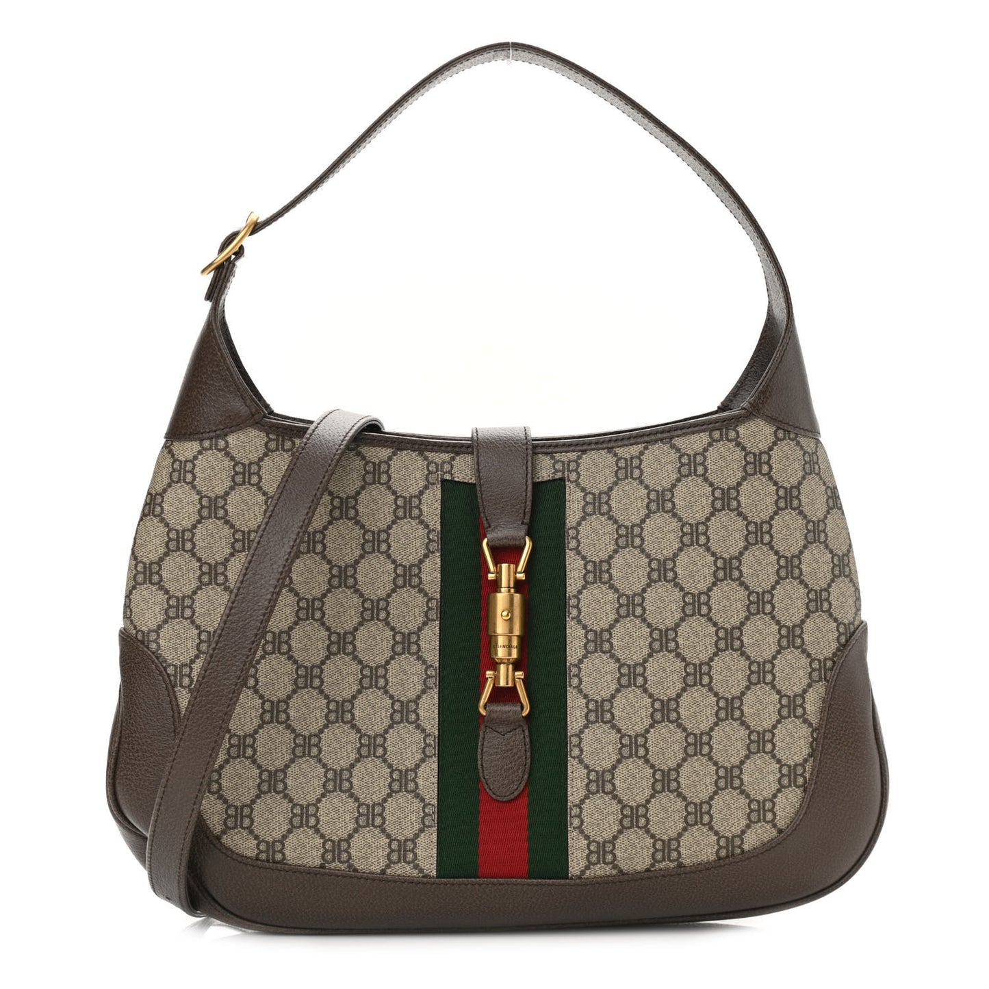 X BALENCIAGA Supreme Monogram Calfskin Web Medium Jackie 1961 Hobo Beige Ebony