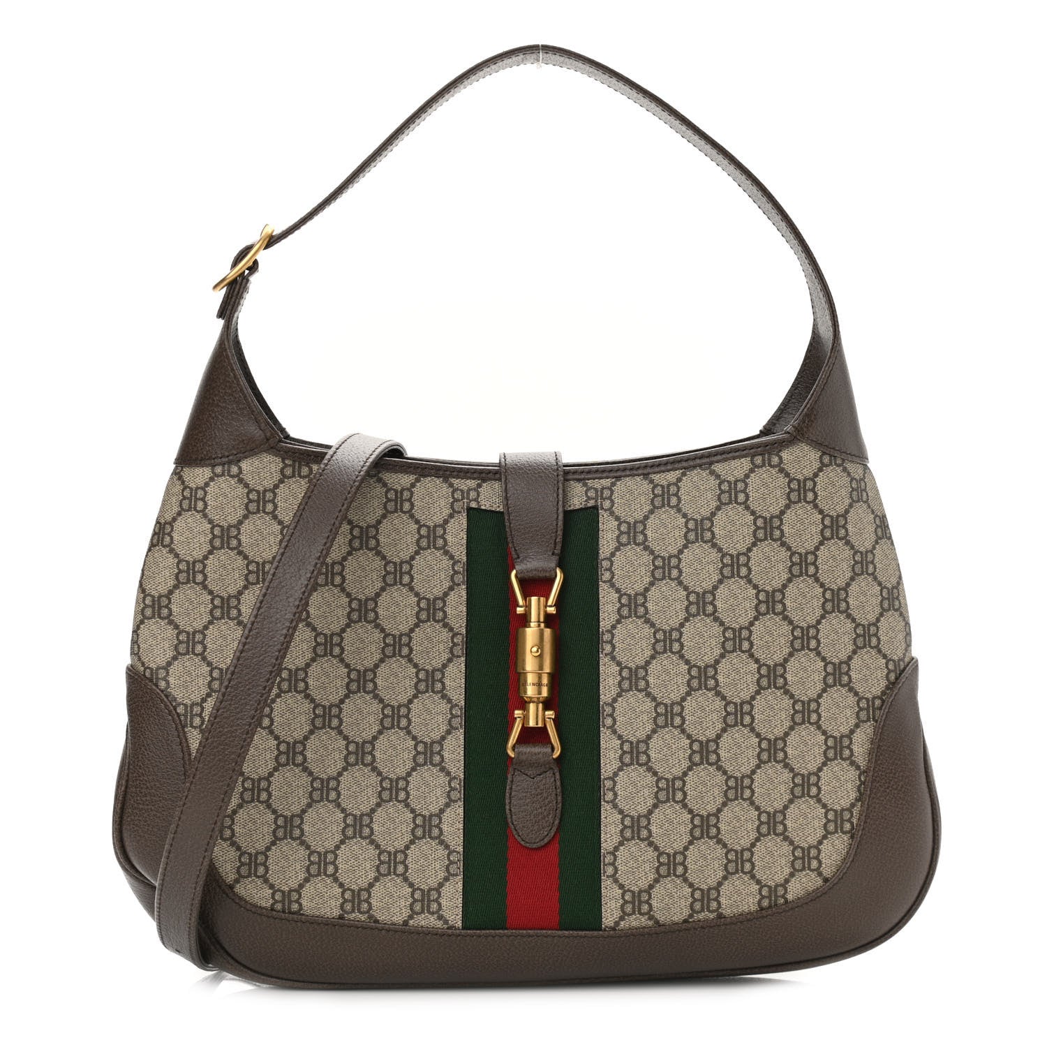 Gucci X BALENCIAGA Supreme Monogram Calfskin Web Medium Jackie 1961 Hobo Beige Ebony 1 of 10
