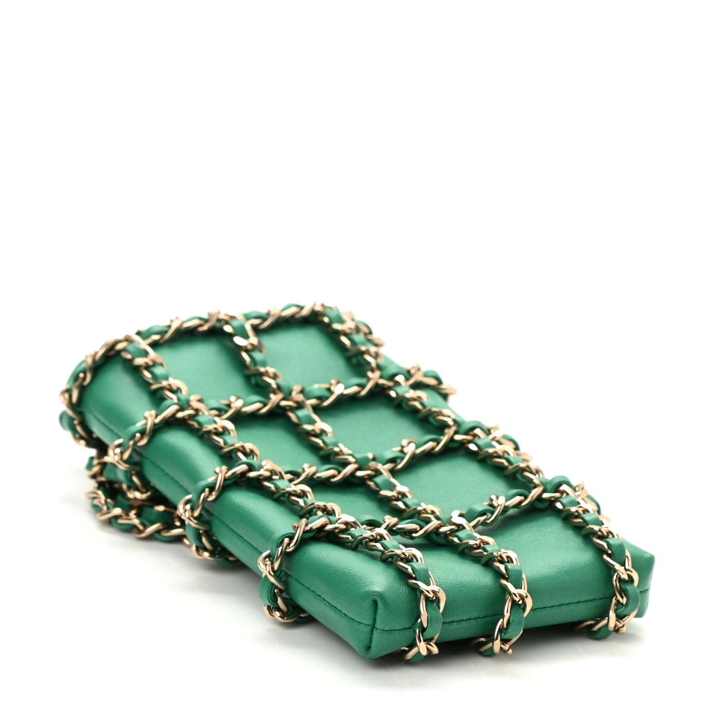 Lambskin Tech Me Out Clutch With Chain Green