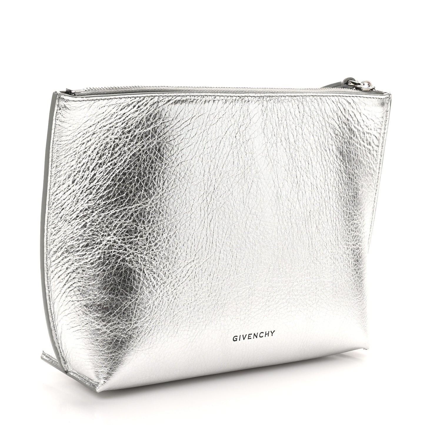 Metallic Calfskin 4G Liquid Pouch Silver