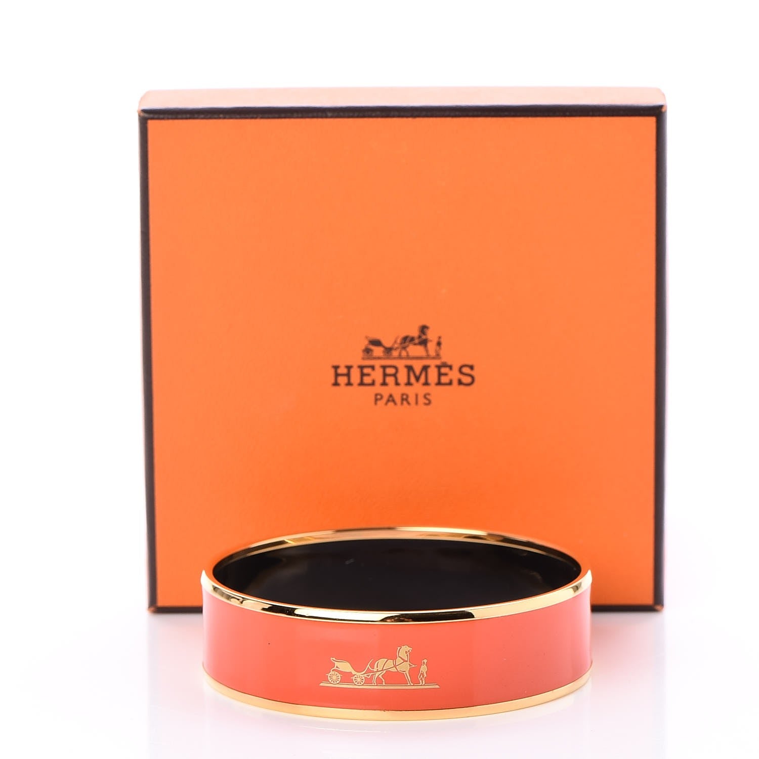 Hermes Enamel Printed Wide Caleche Bracelet 65 Capucine 6 of 6
