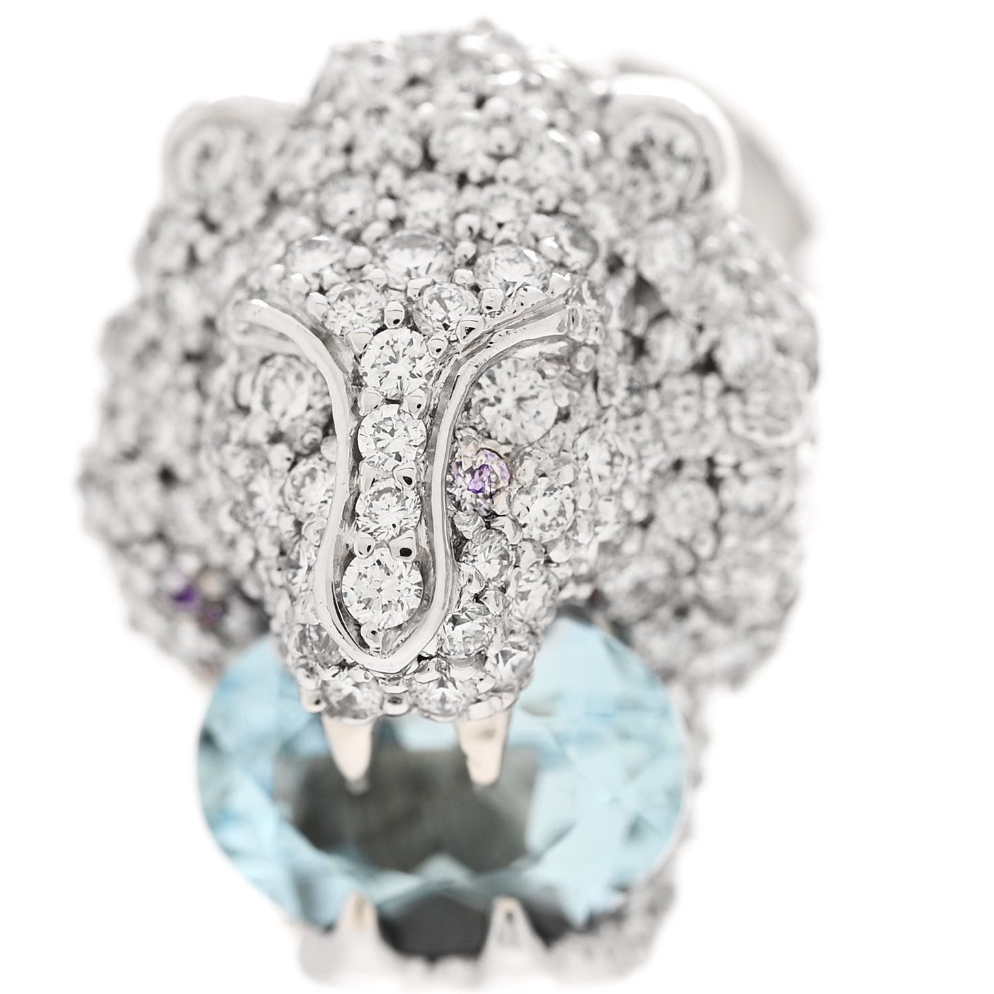18K White Gold Diamond Aquamarine Lion Head Earrings