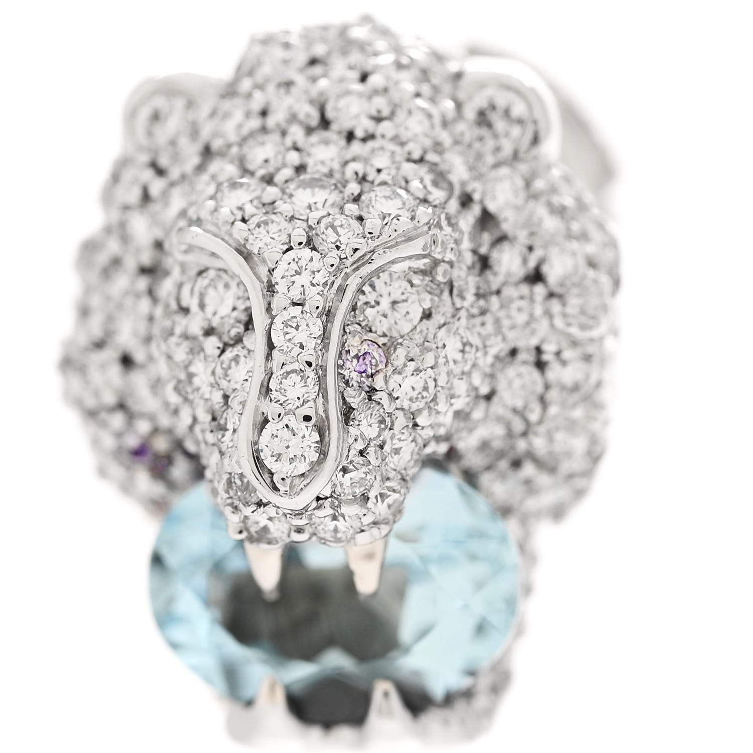Gucci 18K White Gold Diamond Aquamarine Lion Head Earrings 6 of 8