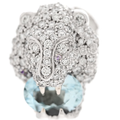 Gucci 18K White Gold Diamond Aquamarine Lion Head Earrings 6 of 8