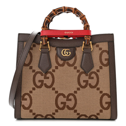 Gucci Monogram Jumbo GG Textured Dollar Calfskin Small Diana Tote Bag Camel Ebony New Acero Pomegranate Red 1 of 11
