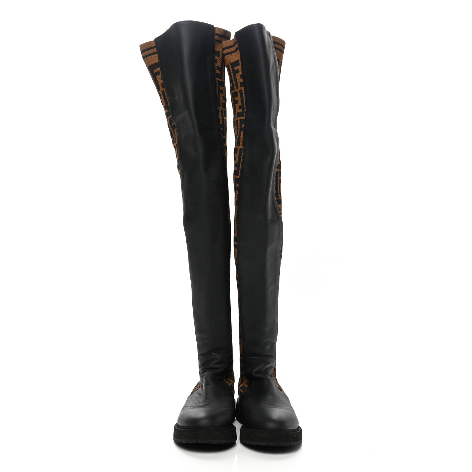 Fendi Nappa Microfiber Fabric FF Rockoko Thigh High Boots 38 Black Tobacco 2 of 10