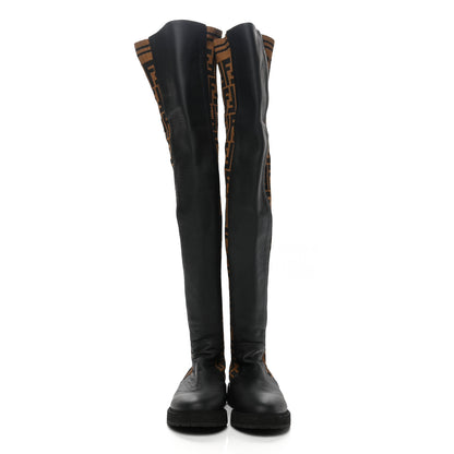 Fendi Nappa Microfiber Fabric FF Rockoko Thigh High Boots 38 Black Tobacco 2 of 10
