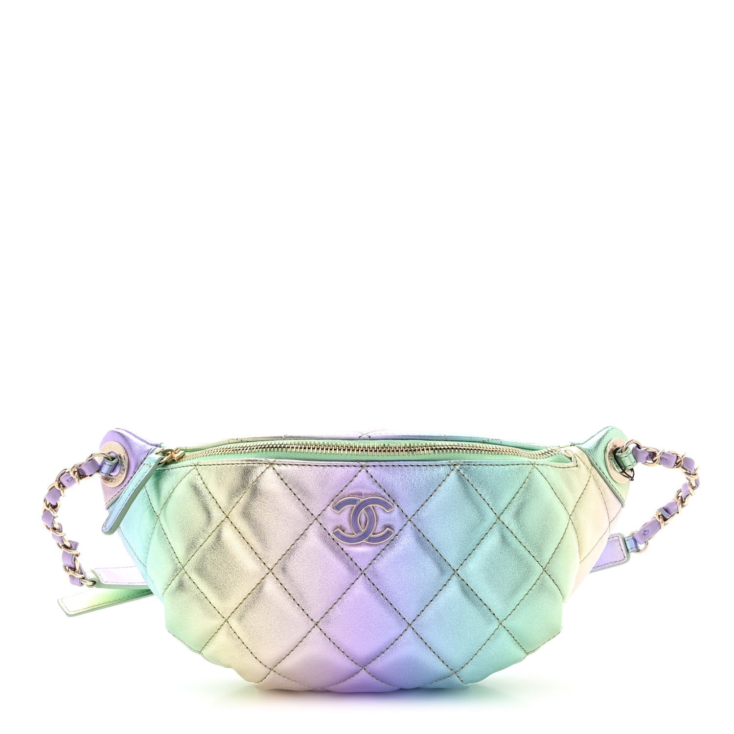 Chanel Gradient Metallic Lambskin Quilted Walking Mood Waist Bag Fanny Pack Pink Purple Green 1 of 10