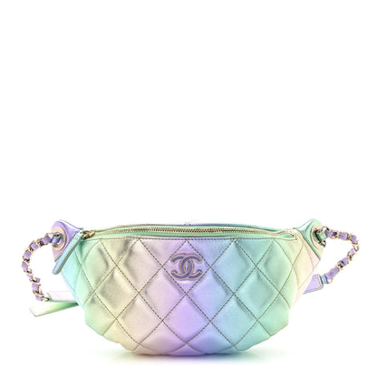 Chanel Gradient Metallic Lambskin Quilted Walking Mood Waist Bag Fanny Pack Pink Purple Green 1 of 10