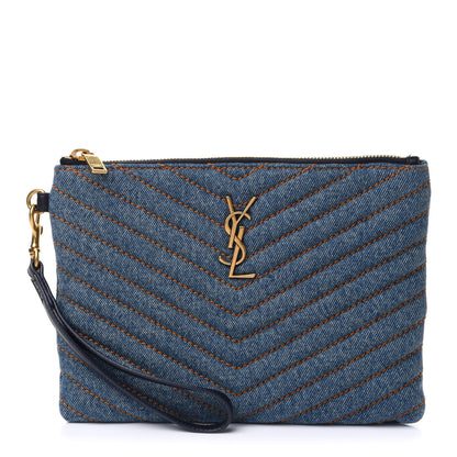 Saint Laurent Denim Matelasse Chevron Monogram A5 Wristlet Blue 1 of 11