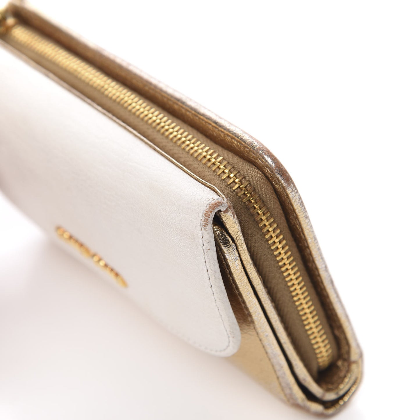 Metallic Goatskin Madras Bi-Color Tri-Fold Flap Wallet White Pyrite
