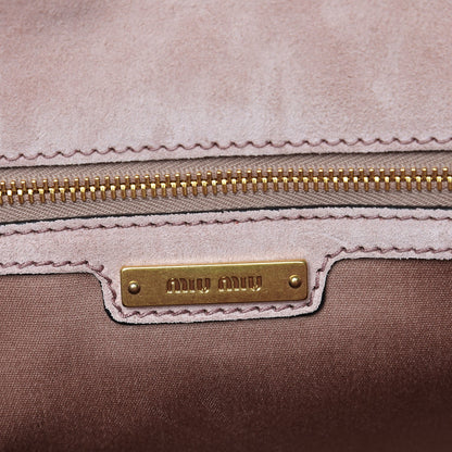 Miu Miu Goatskin Madras Soft Calfskin Crystal Embellished Top Handle Bag Cammeo 6 of 8