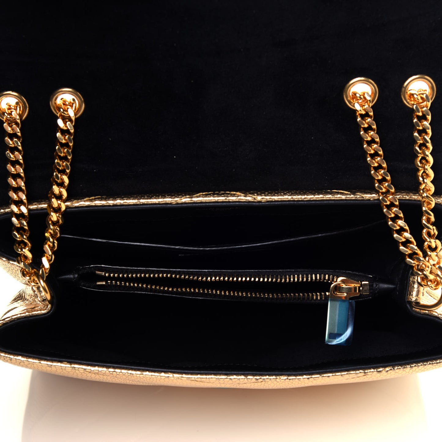 Snake Embossed Lame Y Quilted Small Loulou Monogram Chain Satchel Oro