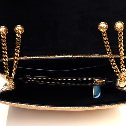 Saint Laurent Snake Embossed Lame Y Quilted Small Loulou Monogram Chain Satchel Oro 6 of 13