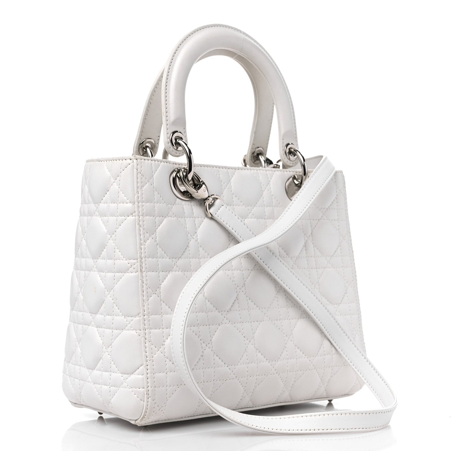 Lambskin Cannage Medium Lady Dior White