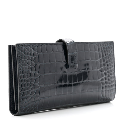 Hermes Shiny Alligator Bearn Wallet Vert Rousseau 3 of 8