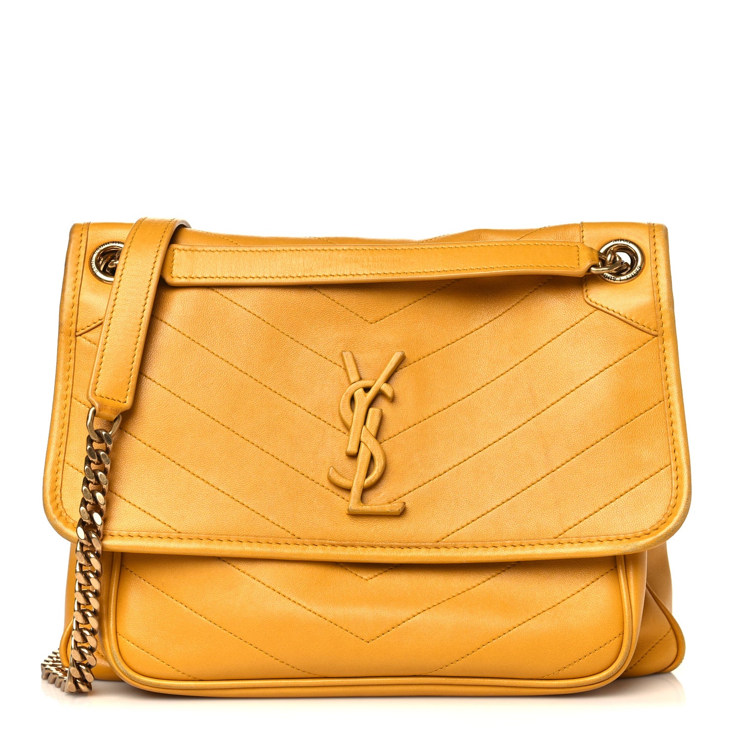 Lambskin Matelasse Monogram Medium Niki Chain Satchel Yellow