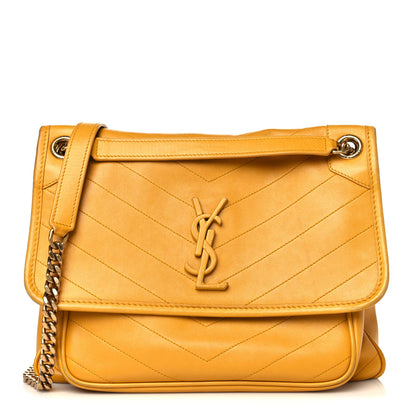 Saint Laurent Lambskin Matelasse Monogram Medium Niki Chain Satchel Yellow 1 of 14