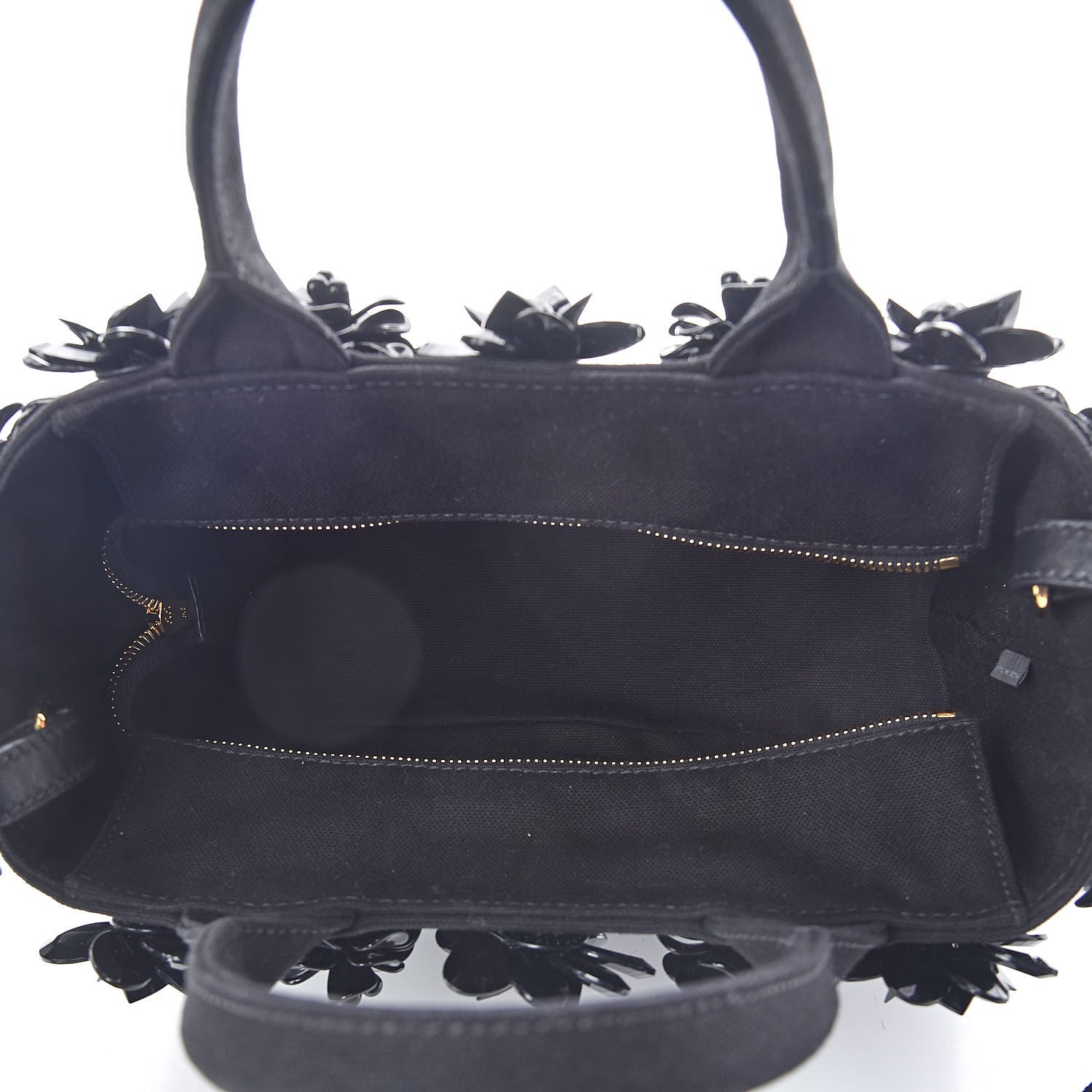 Prada Wicker Canvas Floral Embellished Shoulder Bag Black 5 of 9