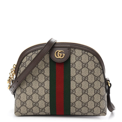 Gucci GG Supreme Monogram Textured Dollar Calfskin Web Small Ophidia Dome Shoulder Bag Beige Ebony New Acero 1 of 9
