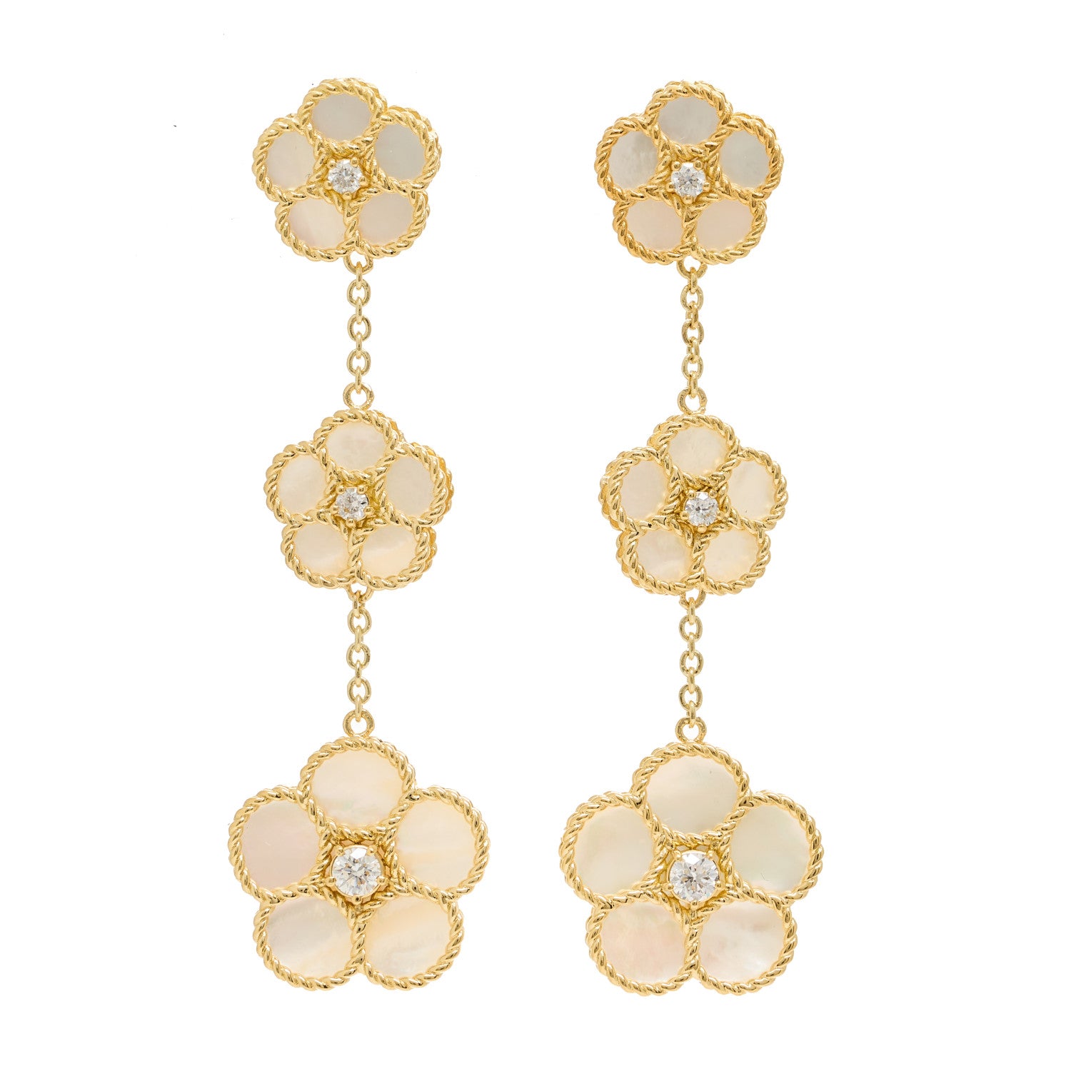 Roberto Coin 18K Yellow Gold Mother of Pearl Diamond Daisy Drop Earrings 1 of 4