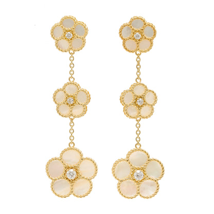 Roberto Coin 18K Yellow Gold Mother of Pearl Diamond Daisy Drop Earrings 1 of 4