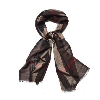 Burberry Wool Silk Gauze Giant Exploded Check Scarf Dark Brown 1 of 6