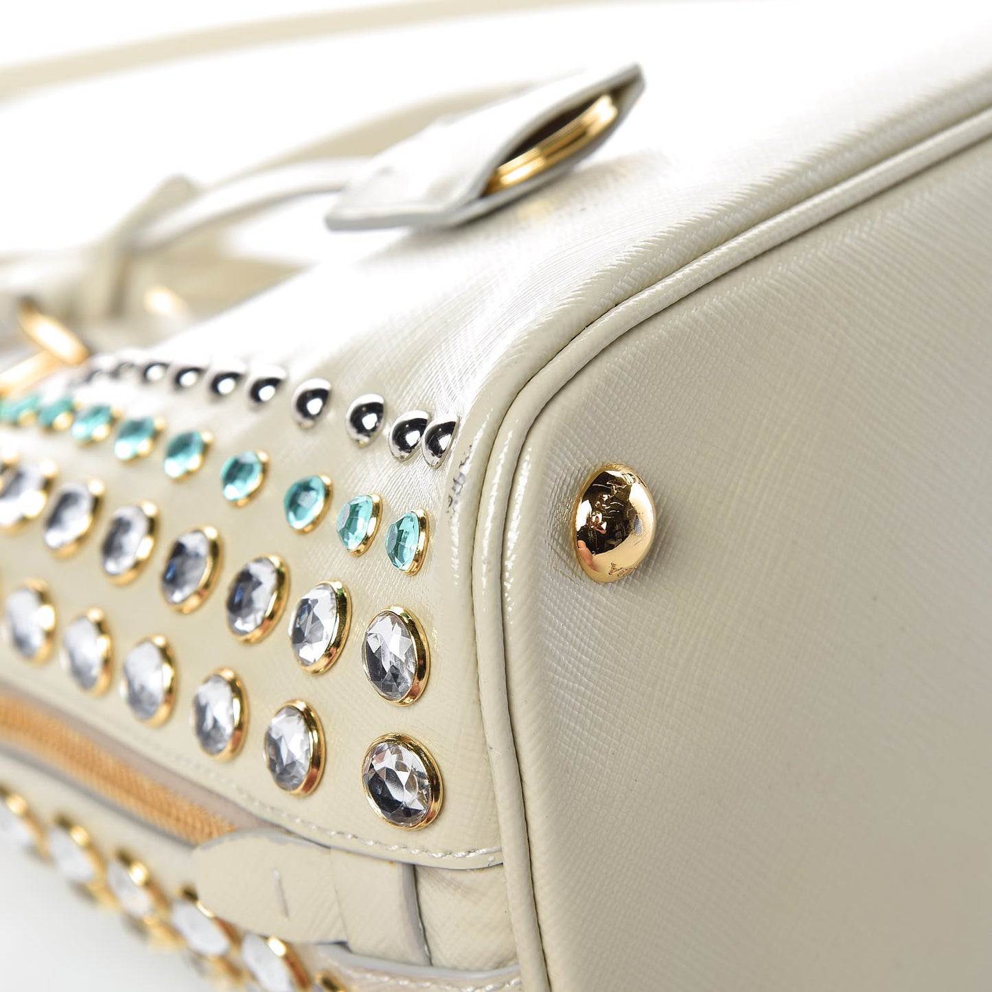 Saffiano Vernice Crystal Pyramid Bag Talco