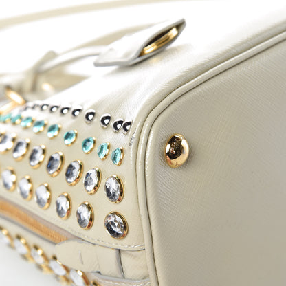 Prada Saffiano Vernice Crystal Pyramid Bag Talco 14 of 17