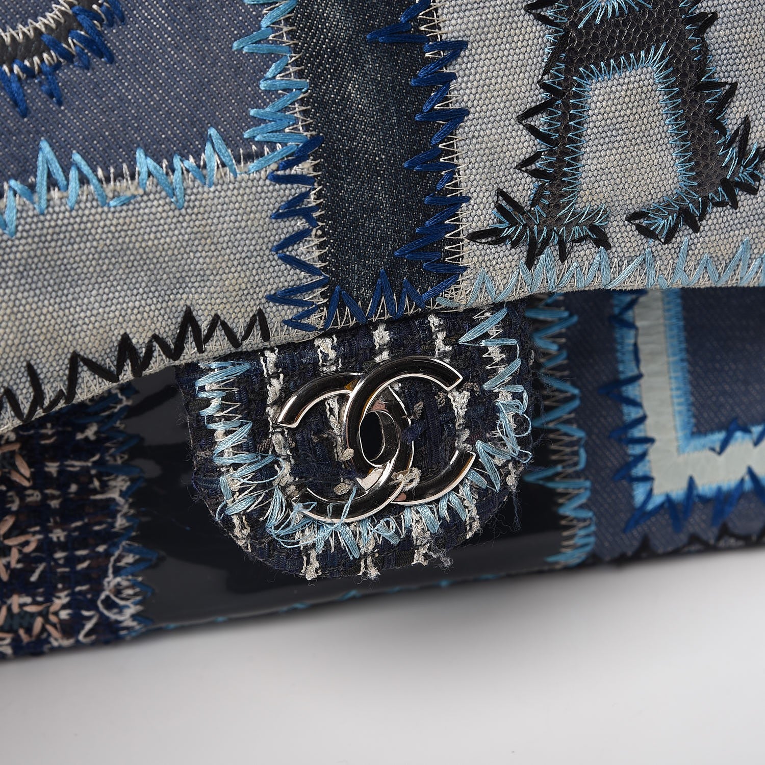 Chanel Denim Tweed Patchwork Jumbo Single Flap Blue 14 of 14