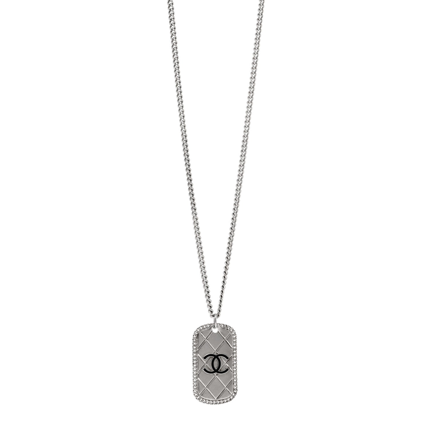Chanel Dog Tag CC Necklace Silver 1 of 5