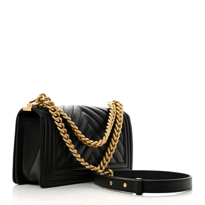 Chanel Calfskin Chevron Quilted Medium Boy Flap Black 2 of 10