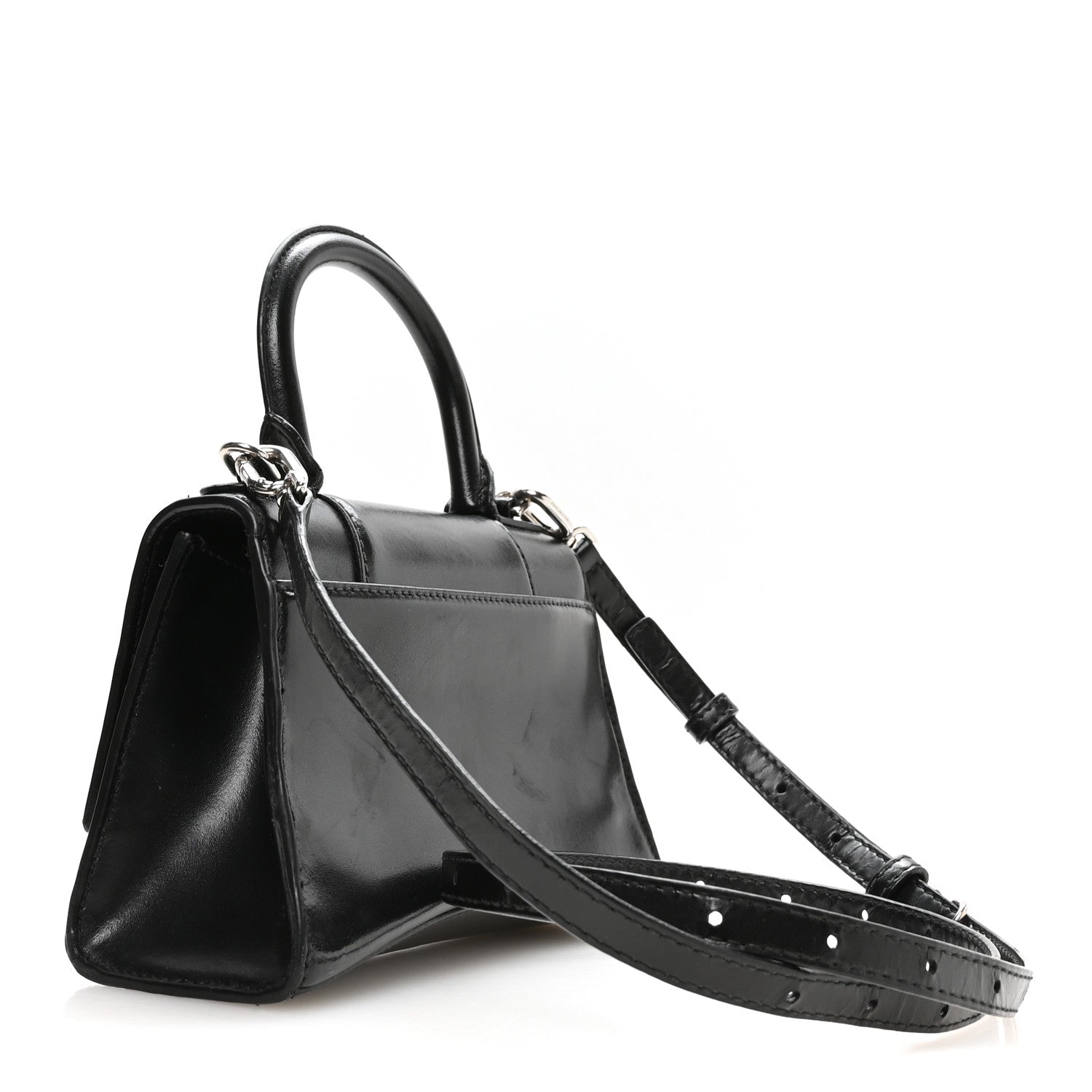 Balenciaga Box Calfskin Graffiti Logo Hourglass Top Handle Bag XS Black Silver 3 of 11