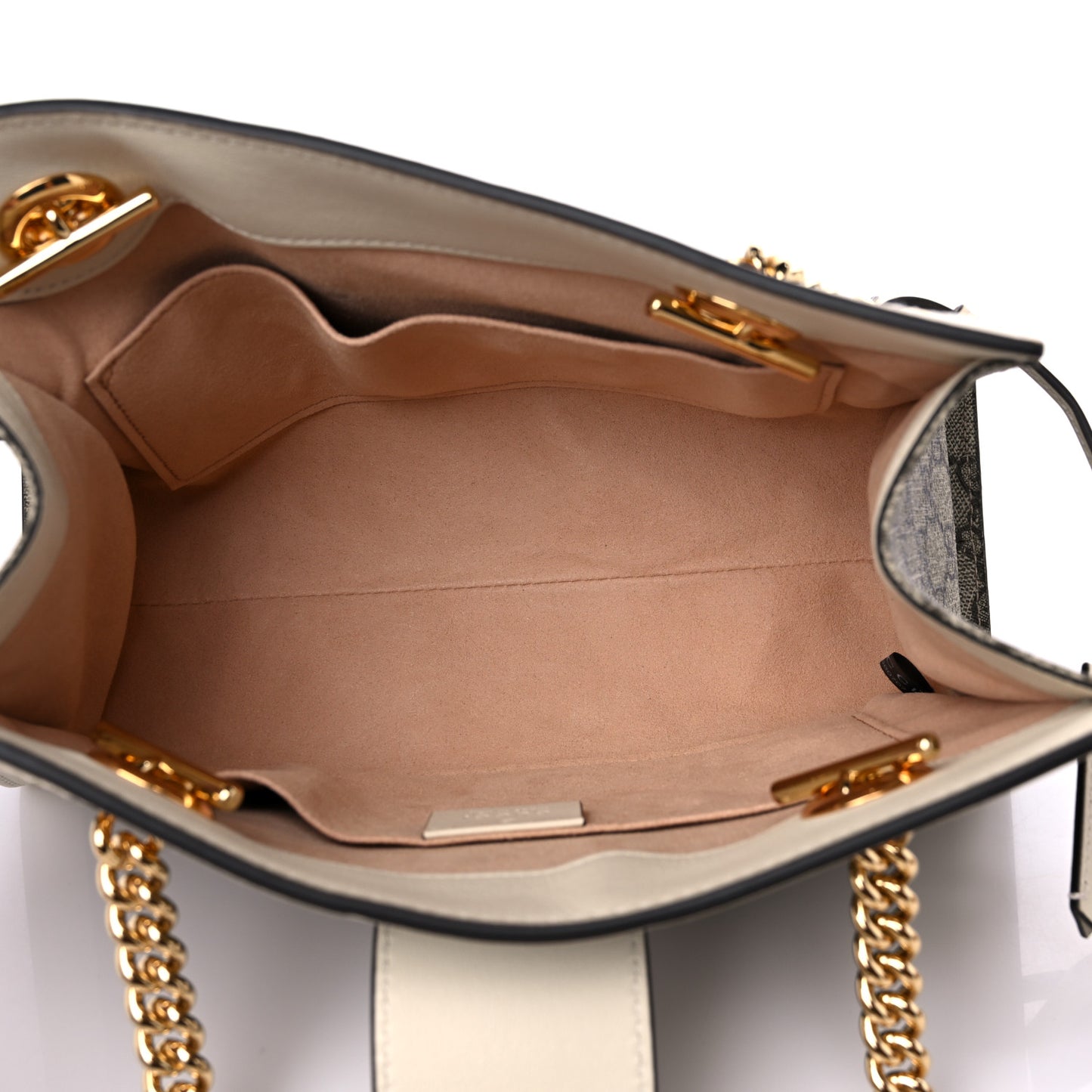 GG Supreme Monogram Moon Calfskin Small Padlock Tote Beige Ebony Mystic White