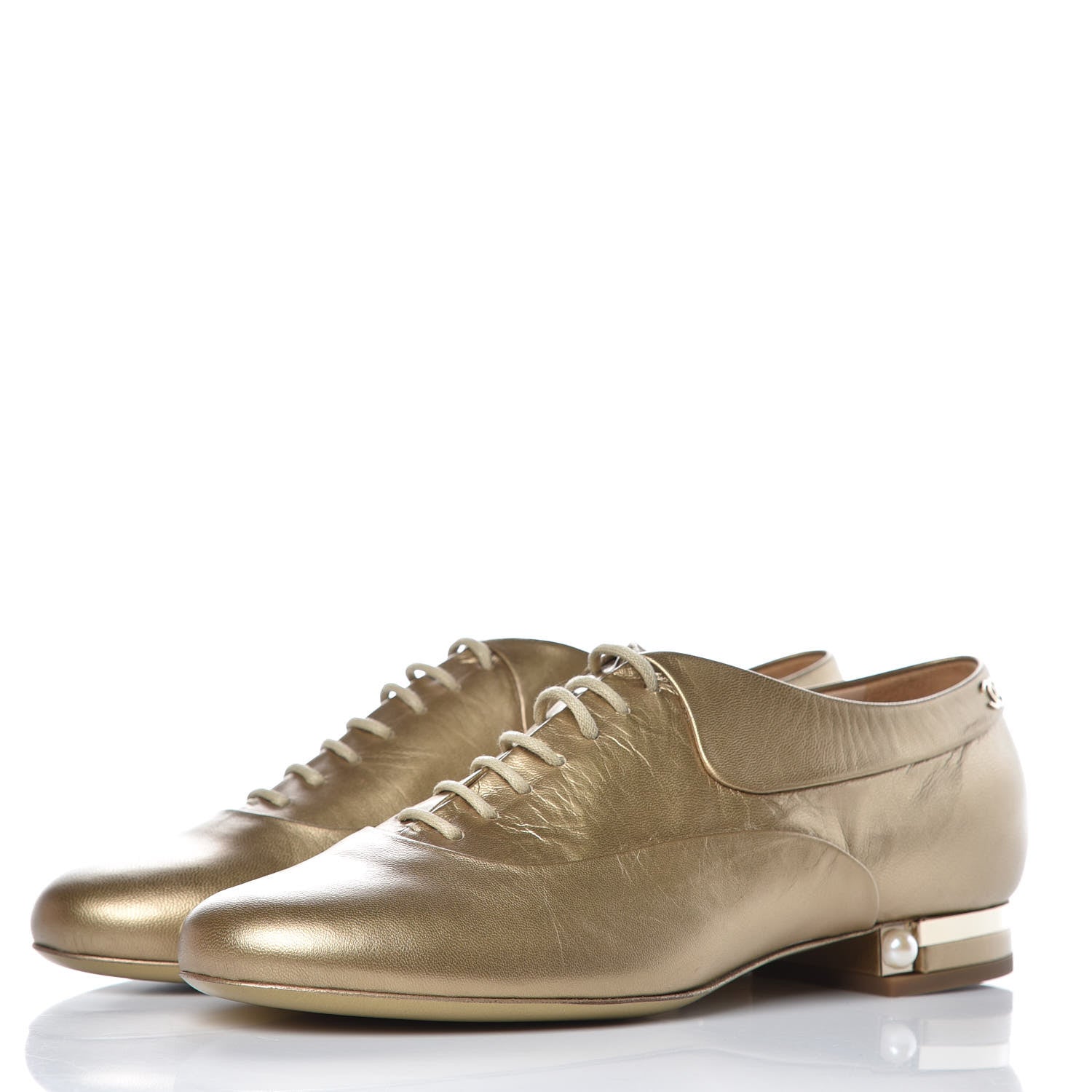 Chanel Goatskin CC Lace Up Oxfords 37 Dark Gold 3 of 10