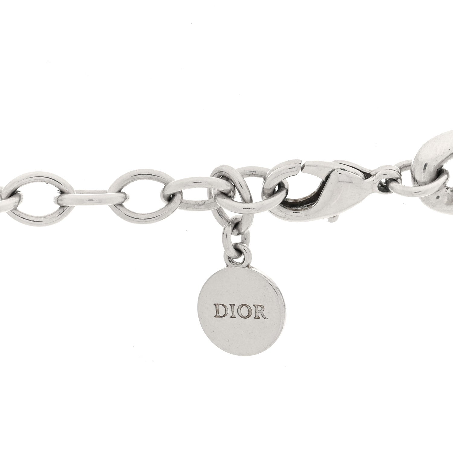 Christian Dior Metal Crystal CD Chain Link Necklace Silver 4 of 4