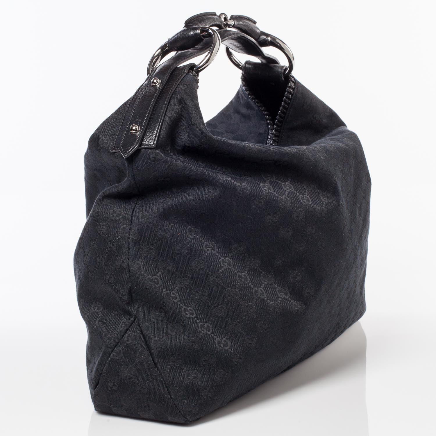 Gucci Monogram Large Horsebit Chain Hobo Black 3 of 9