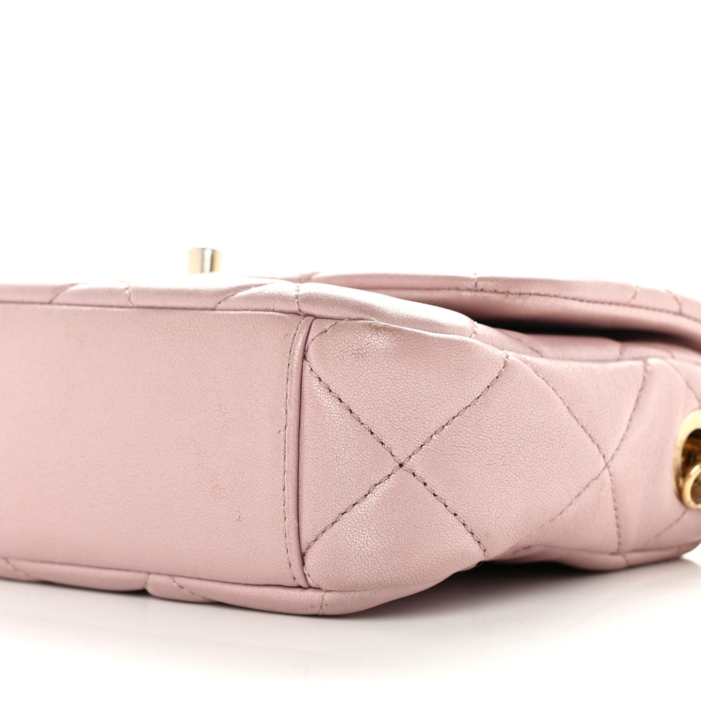 Metallic Lambskin Quilted Logo Charm Chain Flap Pink
