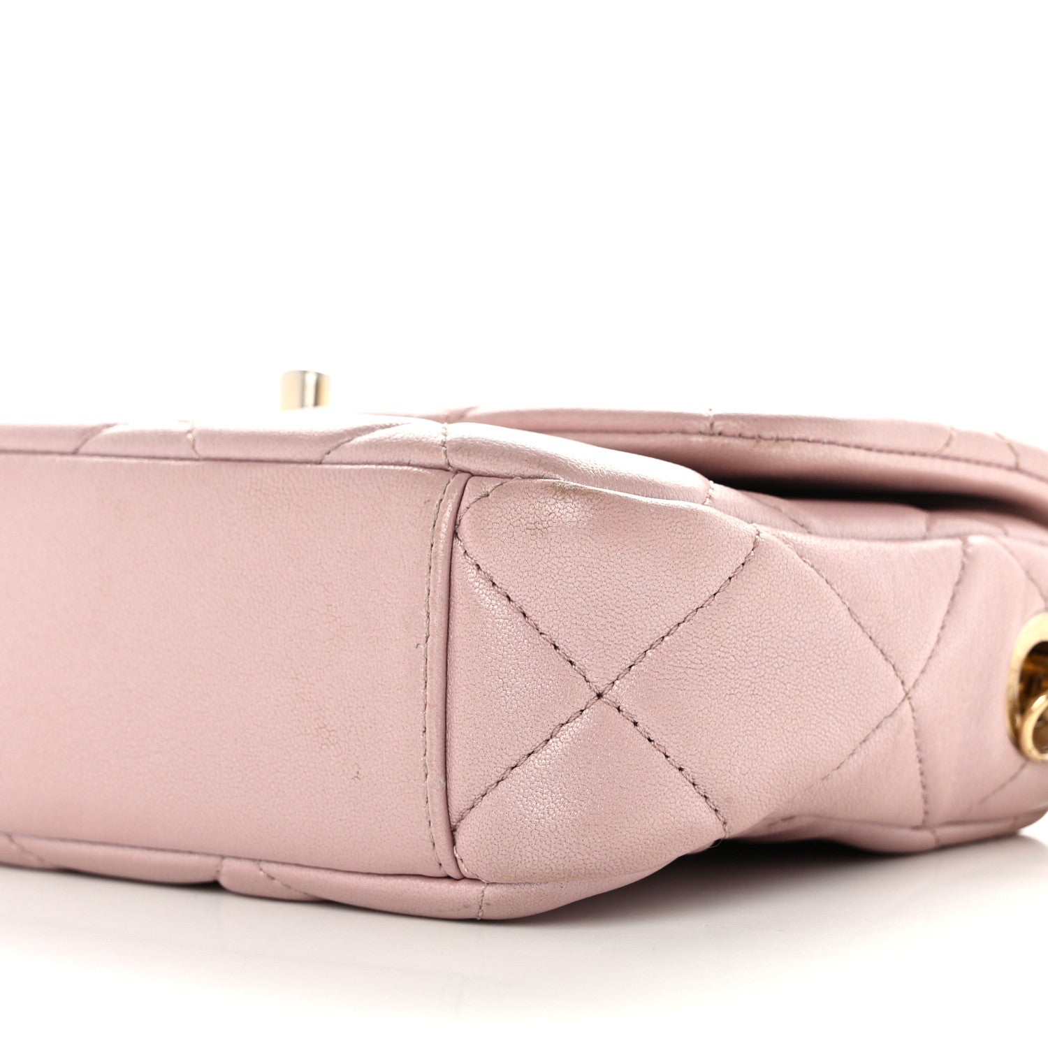 Chanel Metallic Lambskin Quilted Logo Charm Chain Flap Pink 10 of 12