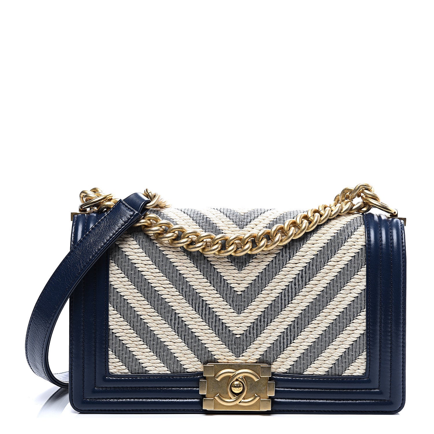 Chanel Fabric Chevron Braided Medium Boy Flap Blue 1 of 10
