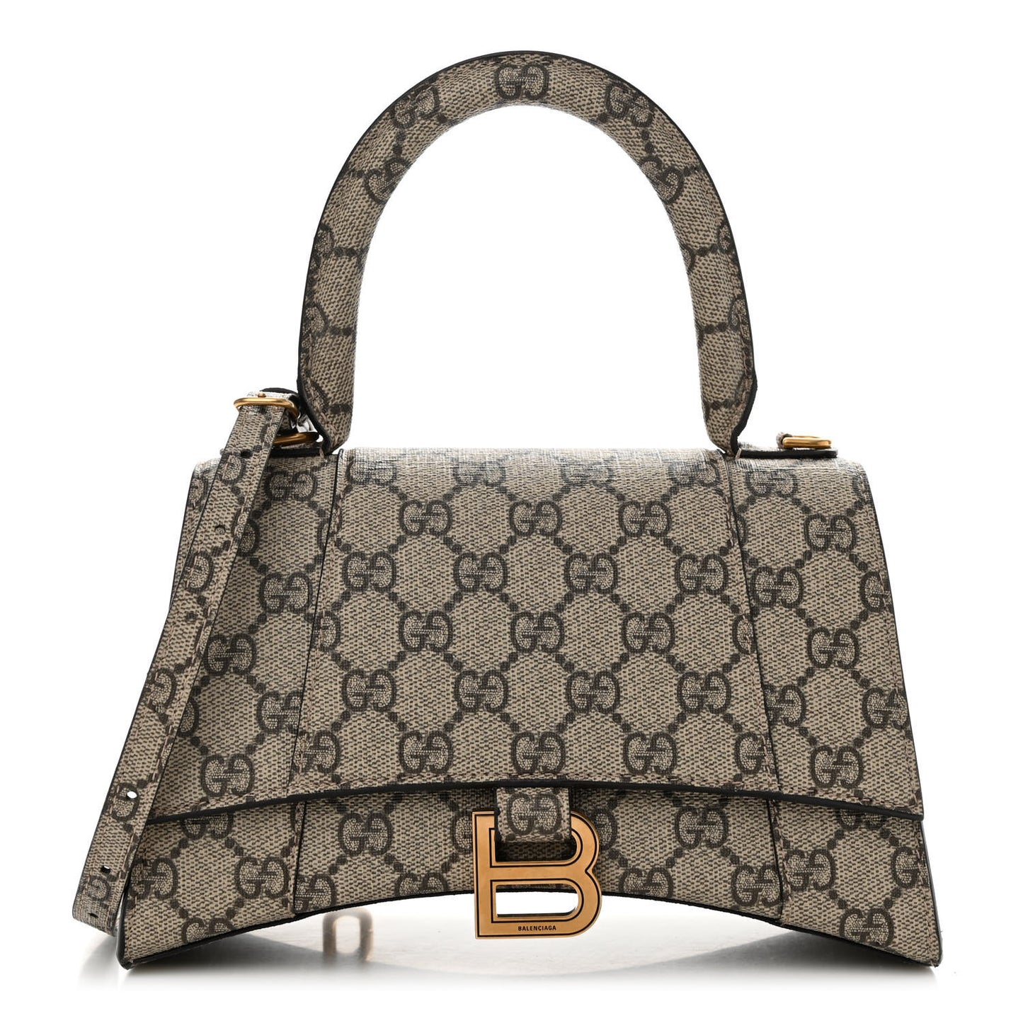 X GUCCI GG Supreme Monogram Small Hourglass Top Handle Bag Beige Ebony