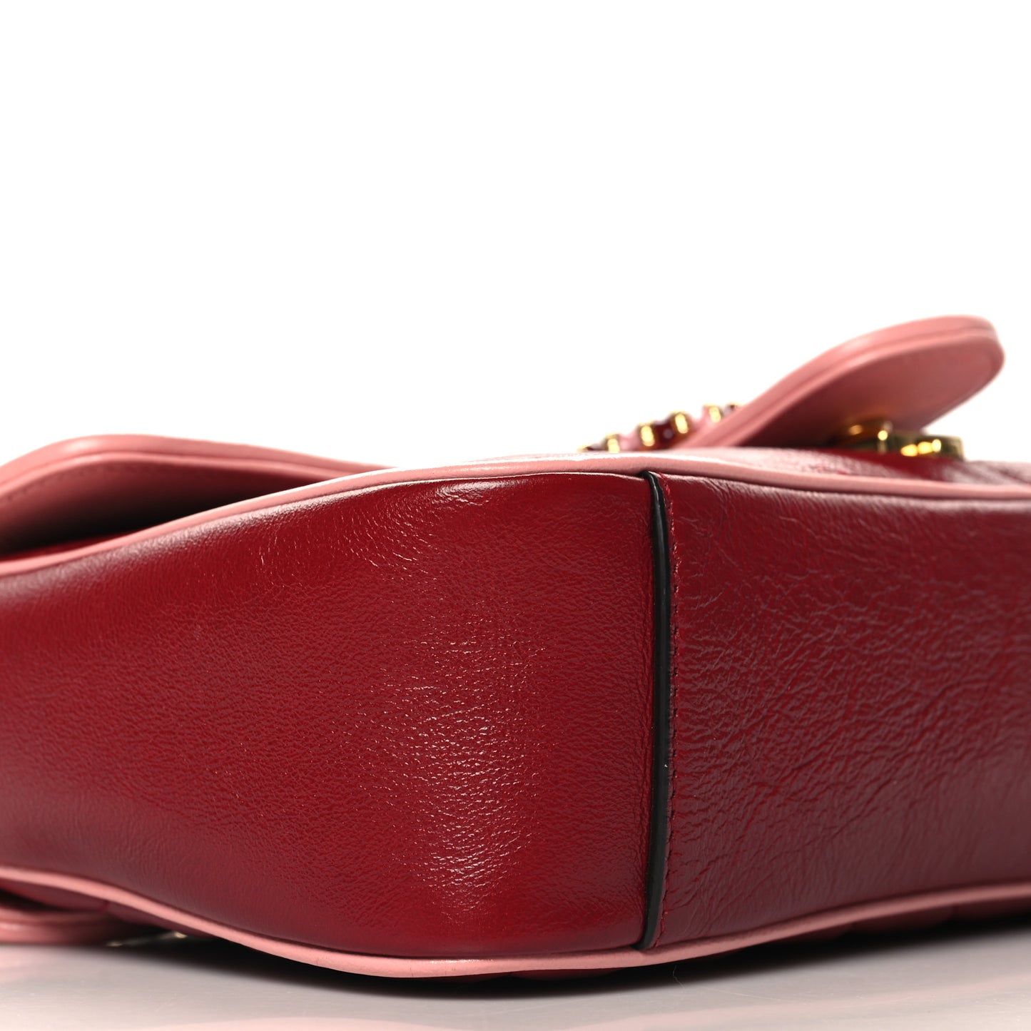 Azalea Calfskin Enamel Matelasse Diagonal Small Torchon GG Marmont Shoulder Bag New Cherry Red Wild Rose